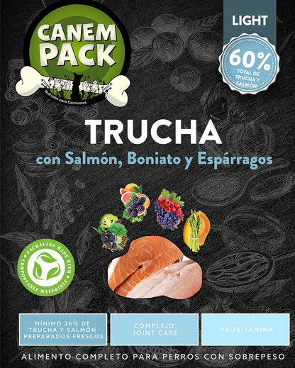 PERRO LIGHT TRUCHA CON SALMÓN, BONIATO Y ESPÁRRAGOS