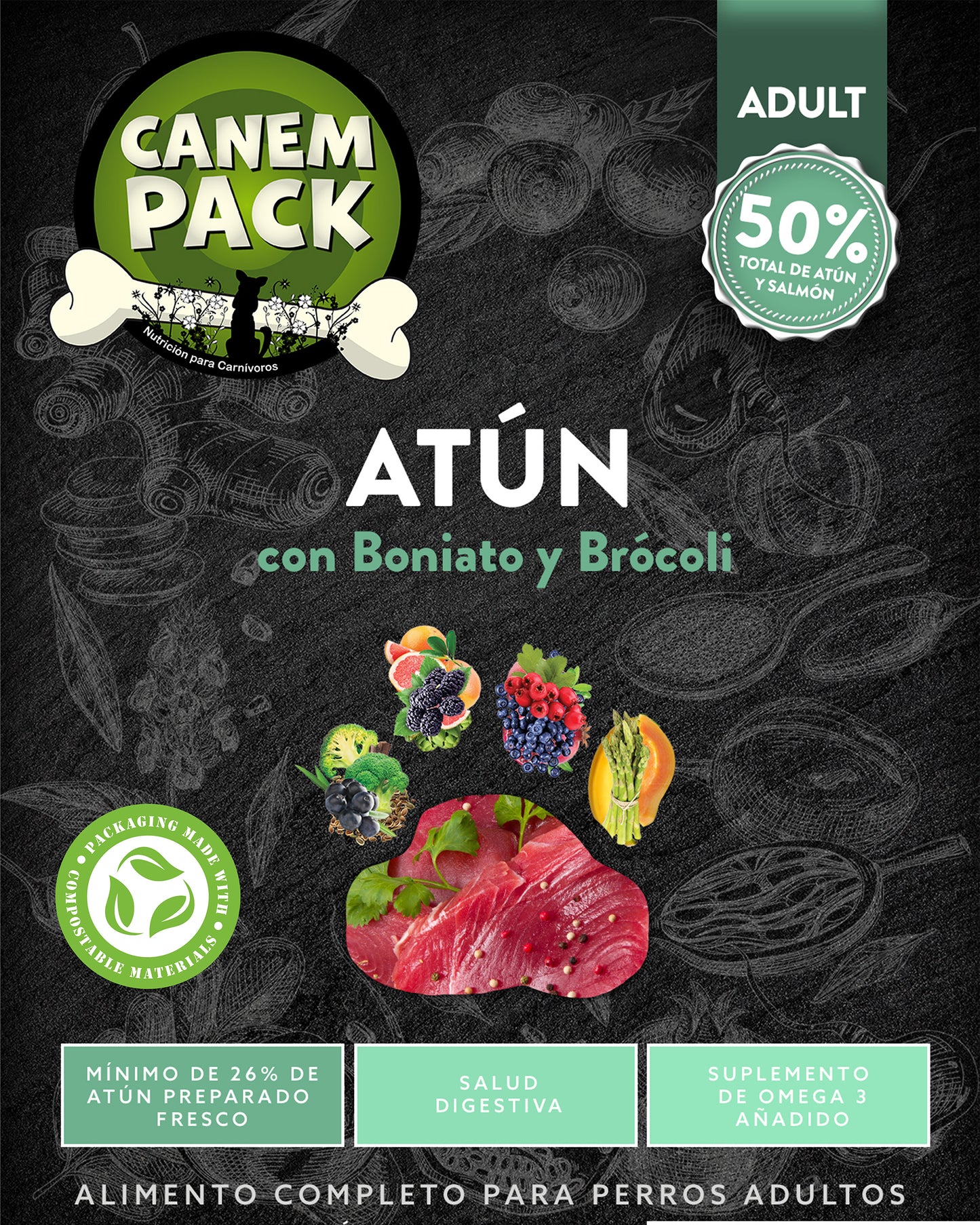 PERRO ADULTO ATÚN CON BONIATO Y BRÓCOLI